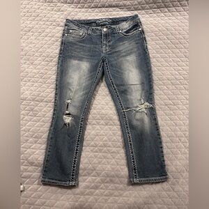 Paisley Sky Distressed ankle mid rise jeans